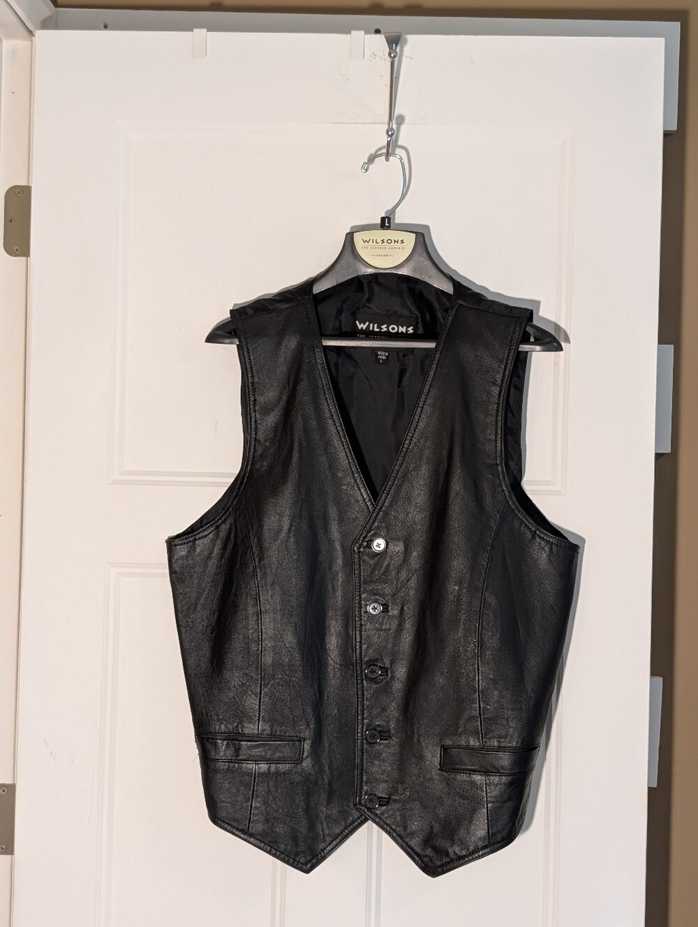 Wilson Vintage Black Moto Genuine Leather Vest. Size Large. Bikercore.